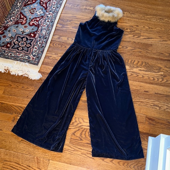 Janie Jack velour jumpsuit fur collar size 12